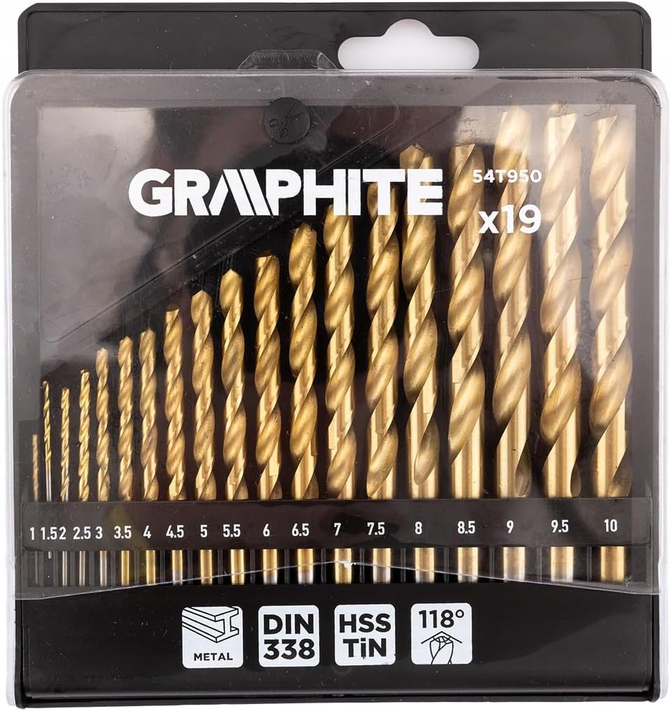 Набір свердел GRAPHITE HSS TiN 1-10 мм 19 шт. (54T950) - Фото 1