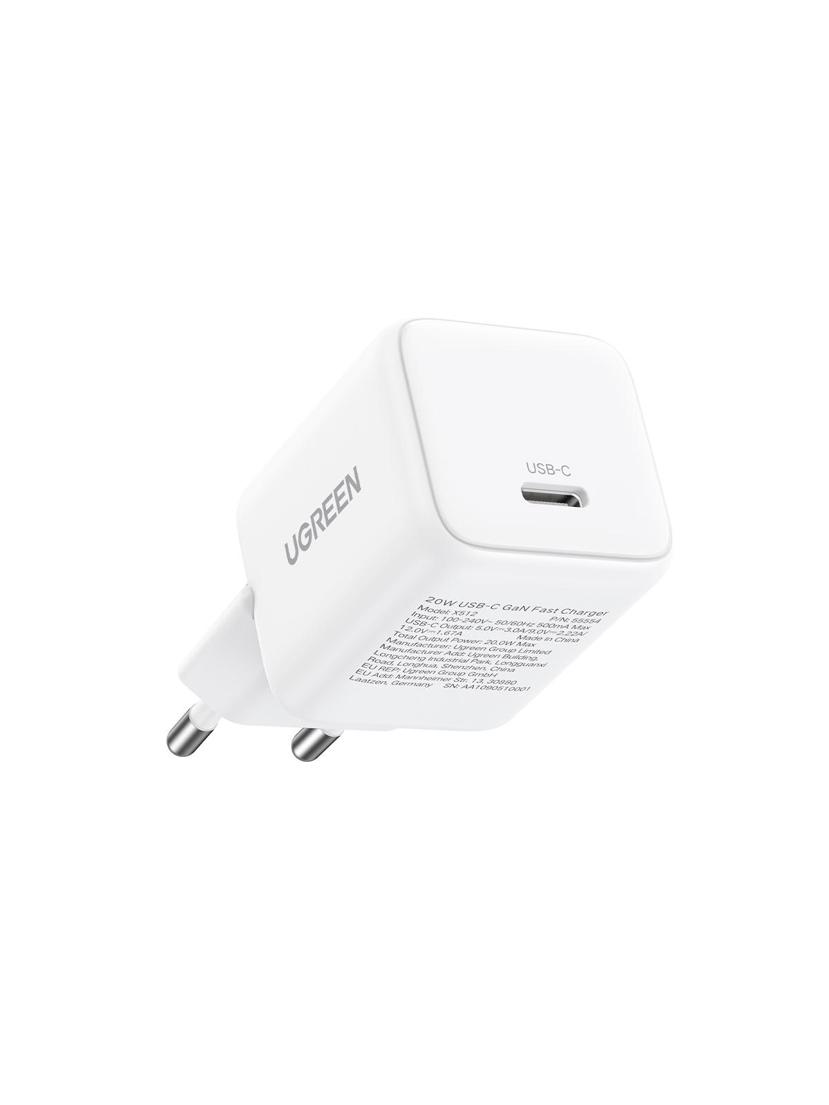 Мережевий зарядний пристрій UGREEN X512 USB-C 20W PD GaN Fast Charger White (55554) - Фото 1