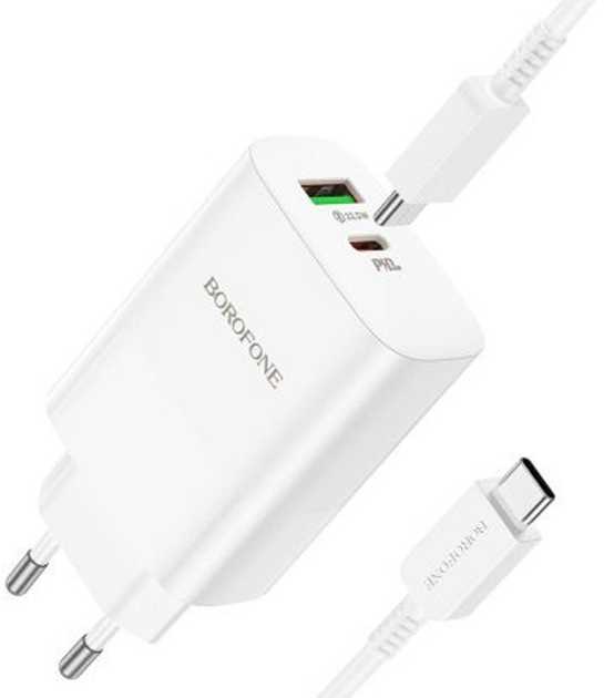 Сетевое зарядное устройство BOROFONE BN10 Sunlight PD65W dual port(1A1C) charger set Type-C to Type-C White (6974443388206) - Фото 1