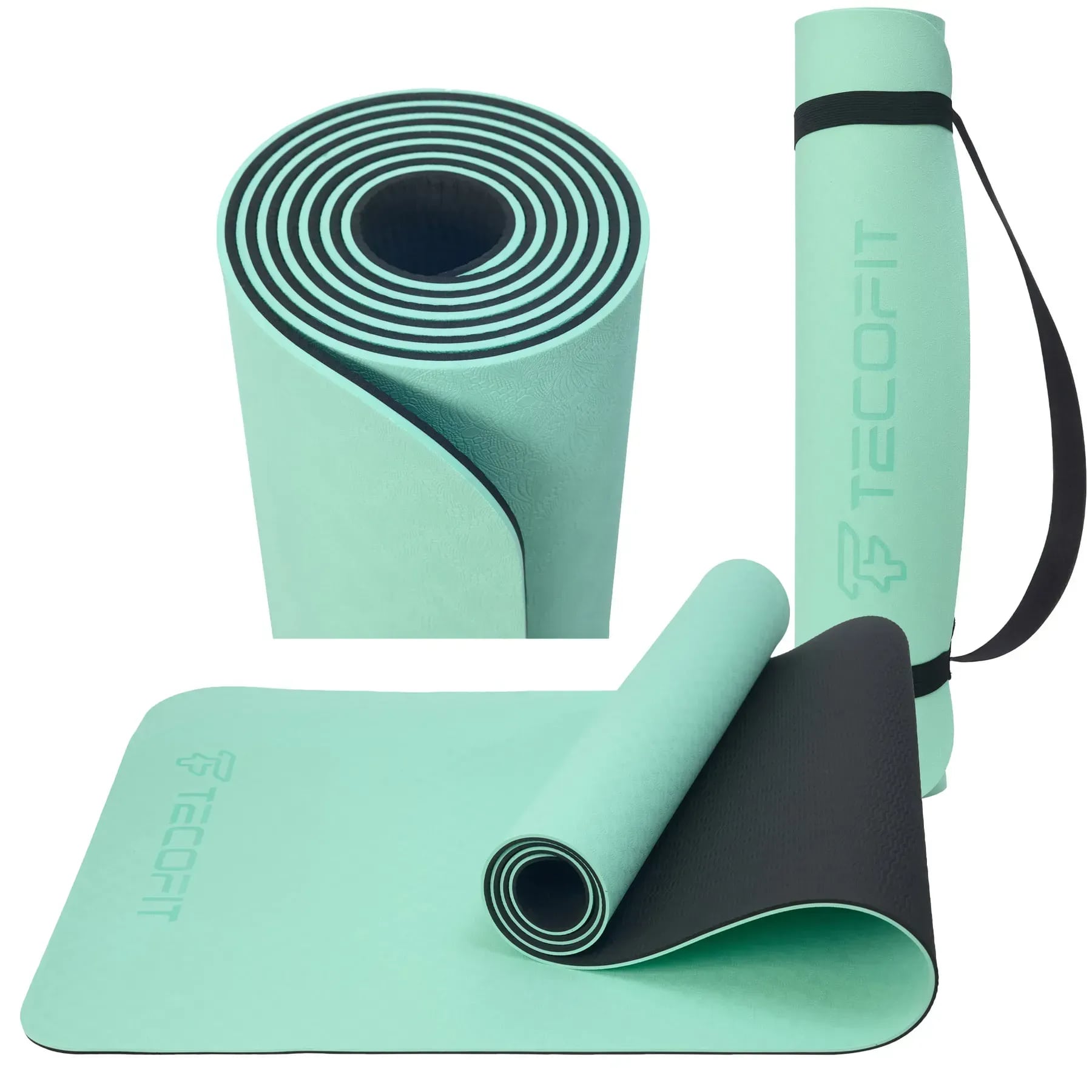 Коврик для йоги и фитнеса TECOFIT Dual Color TPE Mat 183х61х0.6 см Green/black (TOP18013825/5) - Фото 1