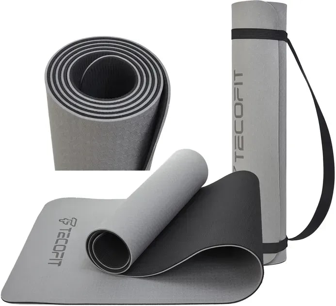 Коврик для йоги и фитнеса TECOFIT Dual Color TPE Mat 183х61х0.6 см Black/Grey (TOP18013825/1) - Фото 1