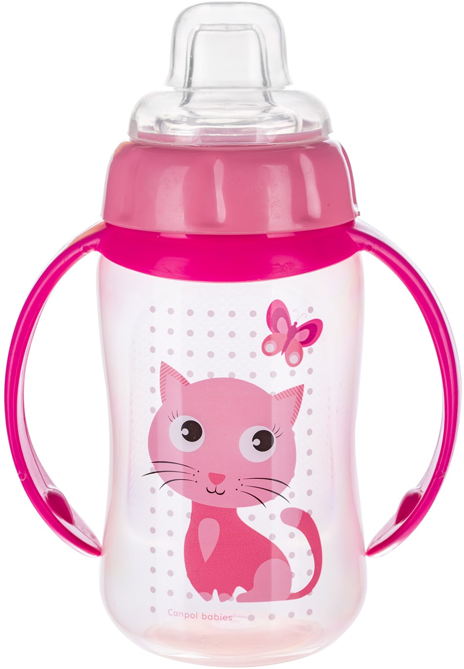 Поильник-непроливайка детский Canpol babies Обучающий Cute Animals  котик, с силиконовым носиком, 320 мл. (56/512_pin) - Фото 1