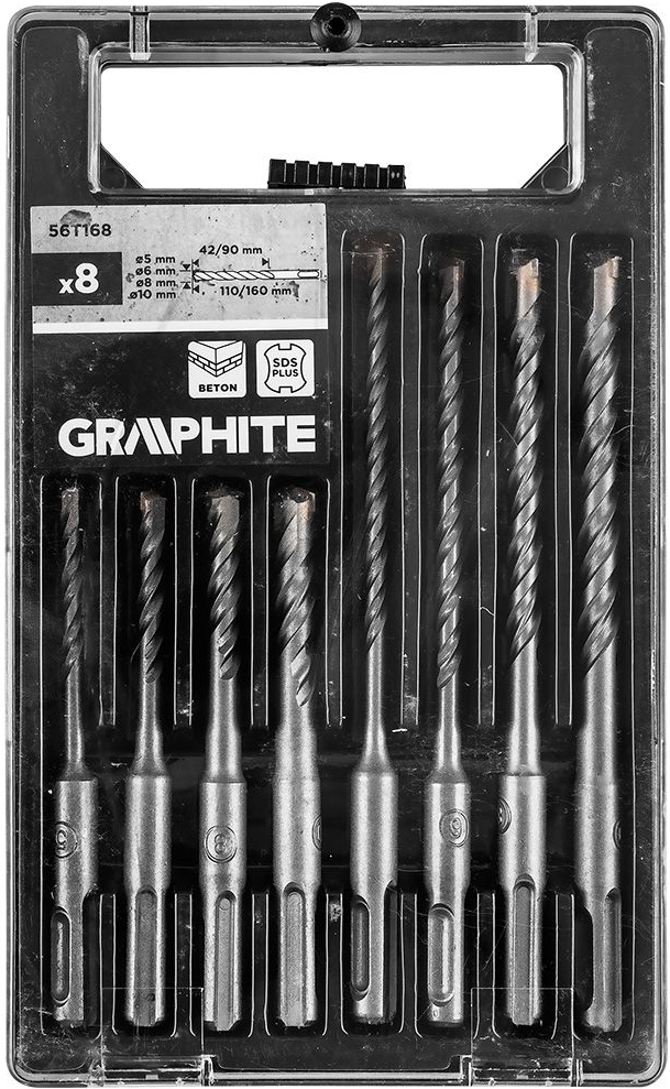 Набір свердел GRAPHITE SDS Plus 5х6x8x10x160 мм 8 шт. (56T168) - Фото 1