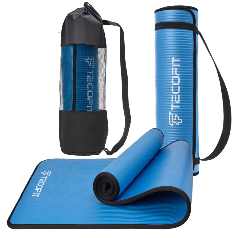 Коврик для йоги и фитнеса TECOFIT Коврик/мат TECOFIT NBR 183x61x1 см Blue-Black +чехол-сумка в подарок (TOP18124795/1) - Фото 1