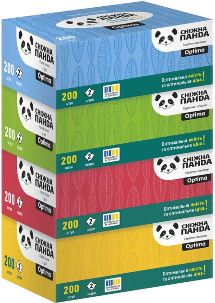 Салфетки бумажные Сніжна панда Оптима 2 слоя 200 шт. (4820183973542) - Фото 1