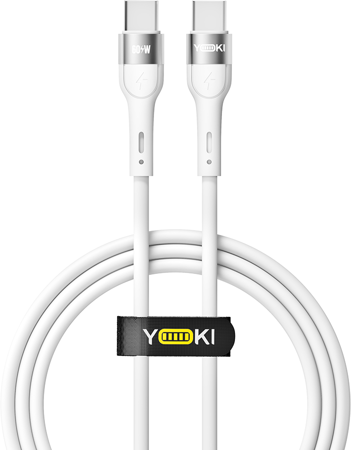 Кабель синхронизации данных YOKI EXTRA Type-C to Type-C 60W 1.2m White (YK-EX11) - Фото 1