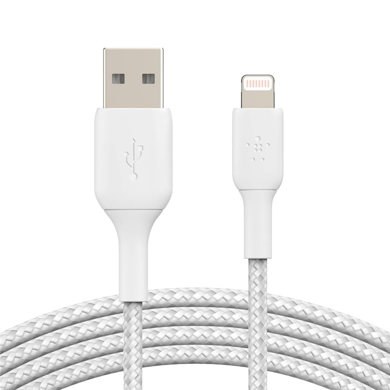 Кабель синхронизации данных Belkin USB-A - Lightning Braided 1m White (CAA002BT1MWH) - Фото 1
