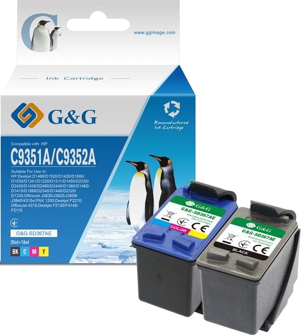 Картридж для лазерних принтерів/БФП G&G HP No.21/22 DJ3920/3940, PSC1410 Black/Tri-color Combo Pack (G&G-SD367AE) - Фото 1