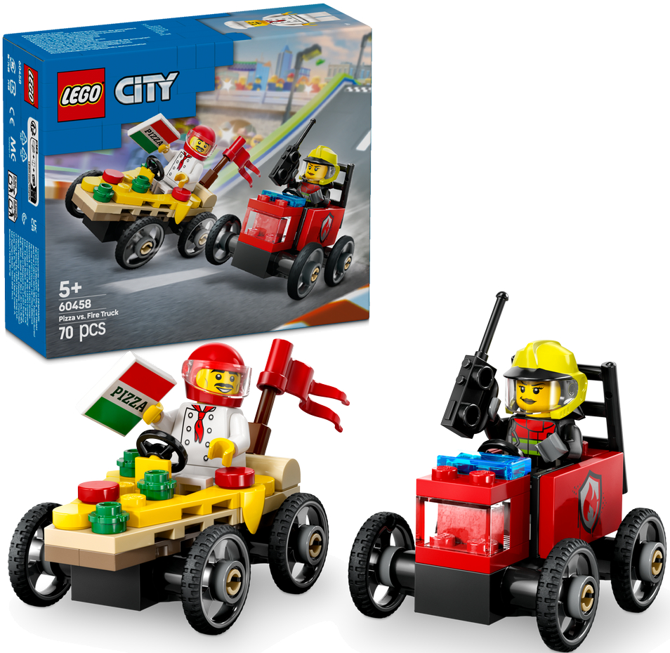 Конструктор LEGO City «Пицца-авто против пожарной машины» Набор гонок (60458) - Фото 1