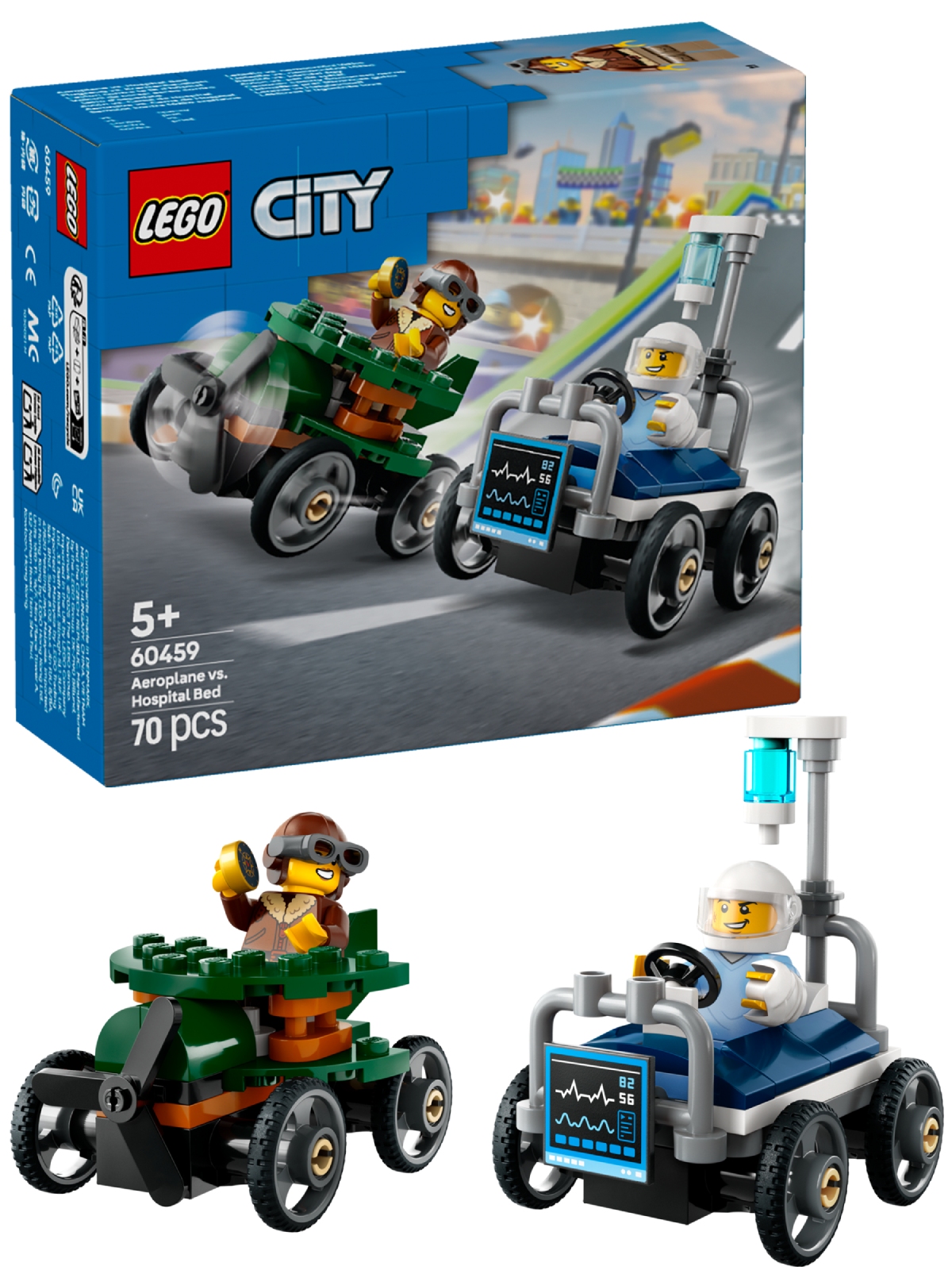Конструктор LEGO City «Самолет против больничной койки» Набор для гонки (60459) - Фото 1
