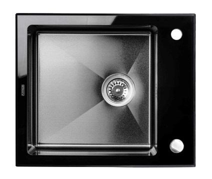 Мийка кухонна Platinum Handmade PVD BLACK GLASS 600х510х200 мм - Фото 1