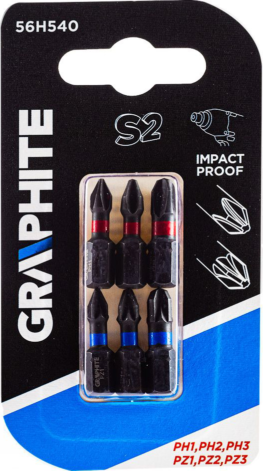 Набор бит для отвертки GRAPHITE PH1/2/3 PZ1/2/3x25 мм 6 шт. (56H540) - Фото 1
