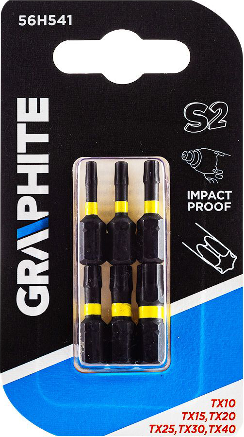 Набор бит для отвертки GRAPHITE TX10/15/20/25/30/40x25 мм 6 шт. (56H541) - Фото 1