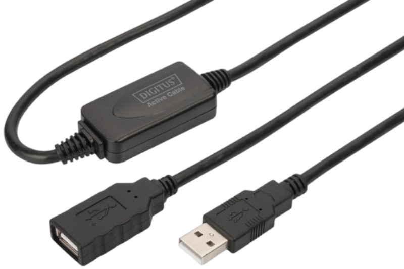 Кабель USB type A - USB type A Digitus USB 2.0 Active Cable, A/M-A/F 15m Black (DA-73101) - Фото 1