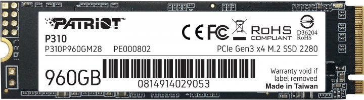 SSD-накопичувач внутрішній Patriot M.2 960GB PCIe 3.0 P310 (P310P960GM28) - Фото 1