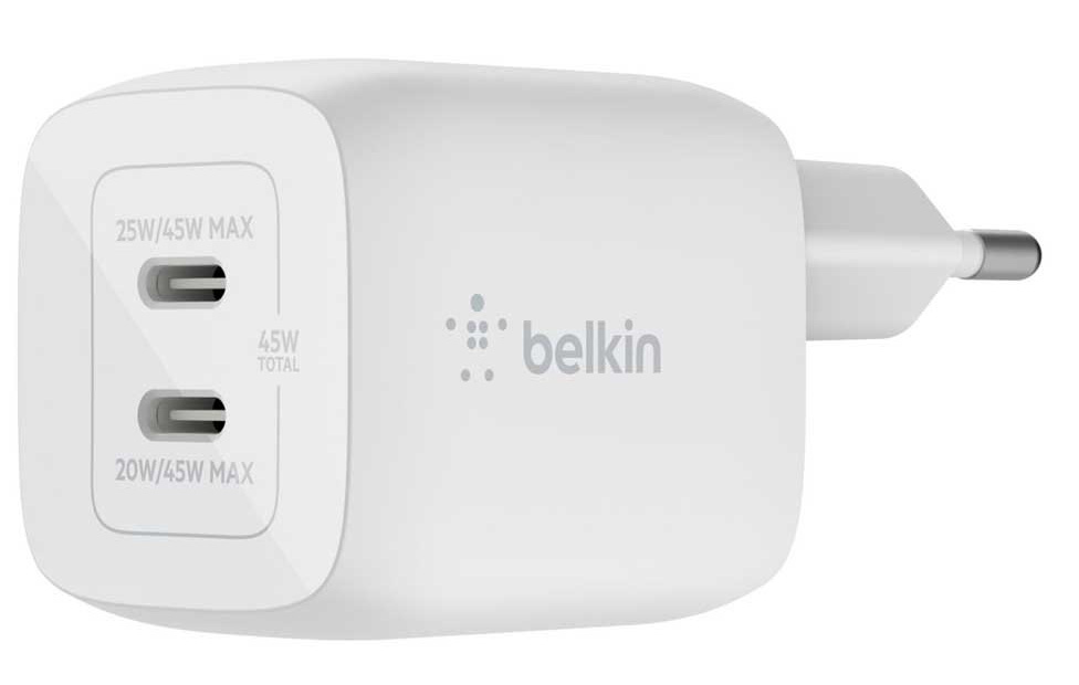 Сетевое зарядное устройство Belkin Home Charger 45W GAN PD PPS Dual USB-С (WCH011VFWH) - Фото 1