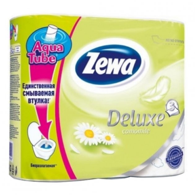 Туалетная бумага Zewa Deluxe 3-слойная Ромашка Белая 4 шт. (7322540060133) - Фото 1