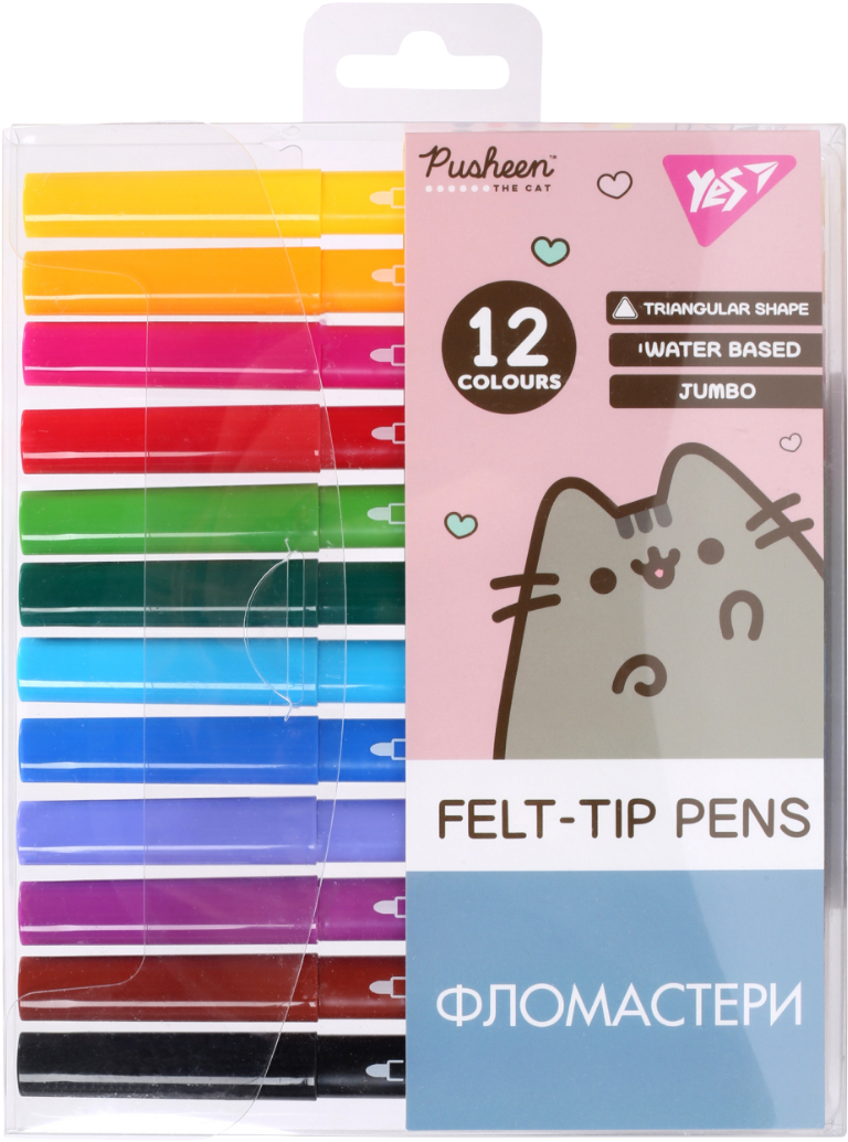 Фломастеры YES Jumbo Pusheen 12 цветов (650589) - Фото 1