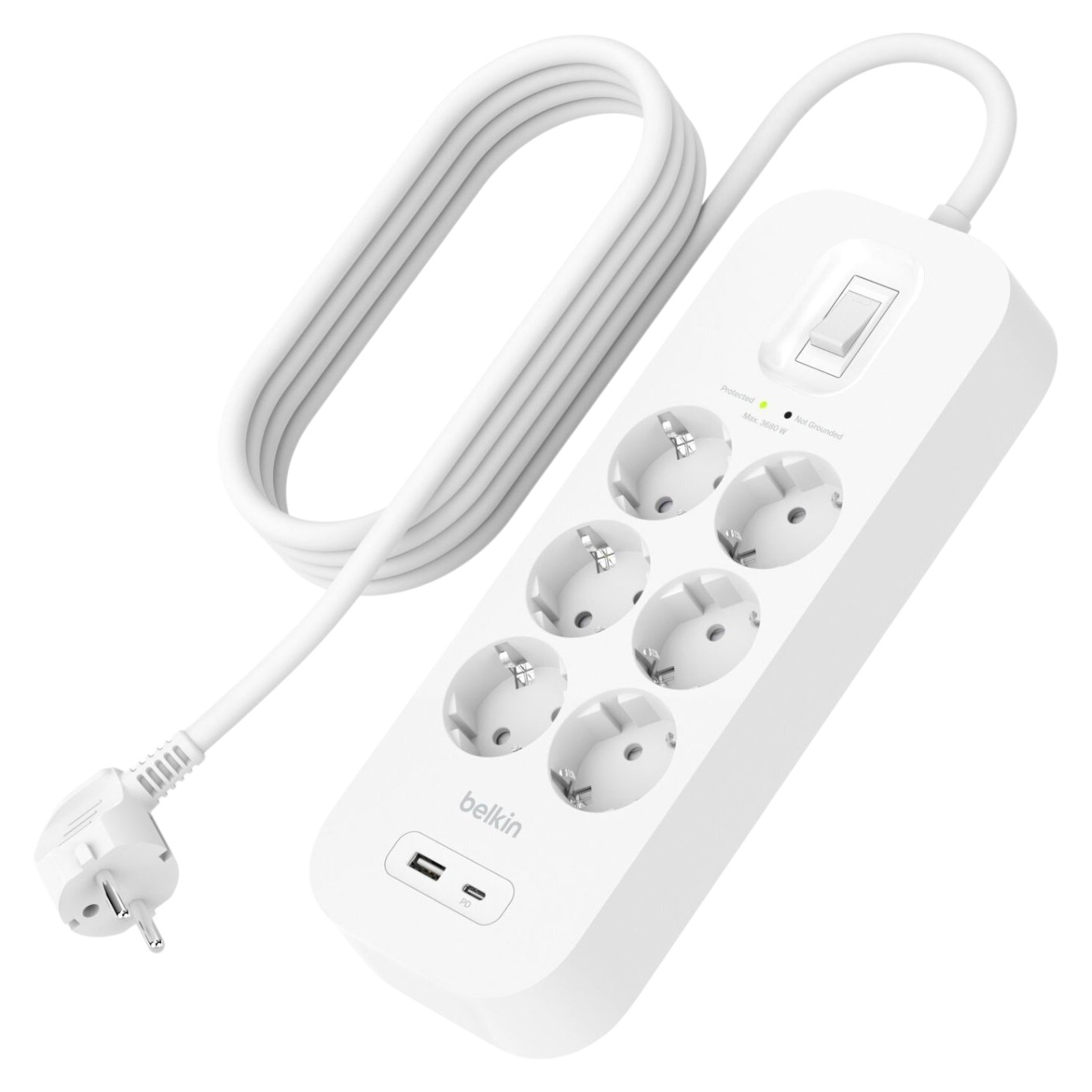 Сетевой фильтр Belkin 6хТип F 2m USB-A/USB-C 18Вт (SRB002VF2M) - Фото 1