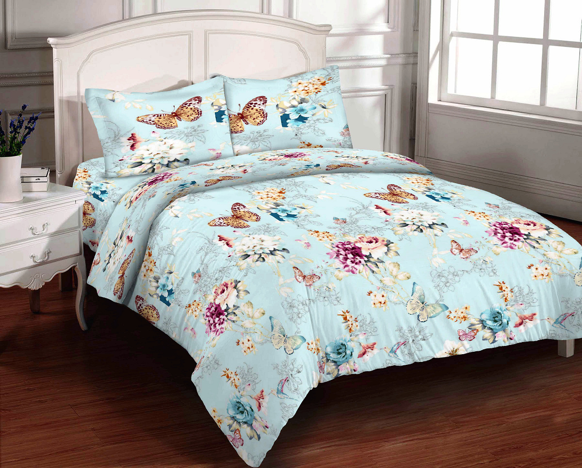 Комплект постельного белья Zastelli BUTTERFLY бязь GOLD USA 175х210 Голубой (14049) - Фото 1