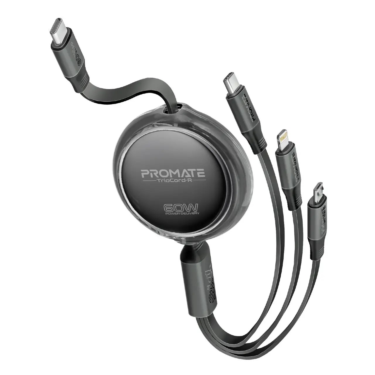 Кабель синхронизации данных Promate triocord-r.black - Фото 1