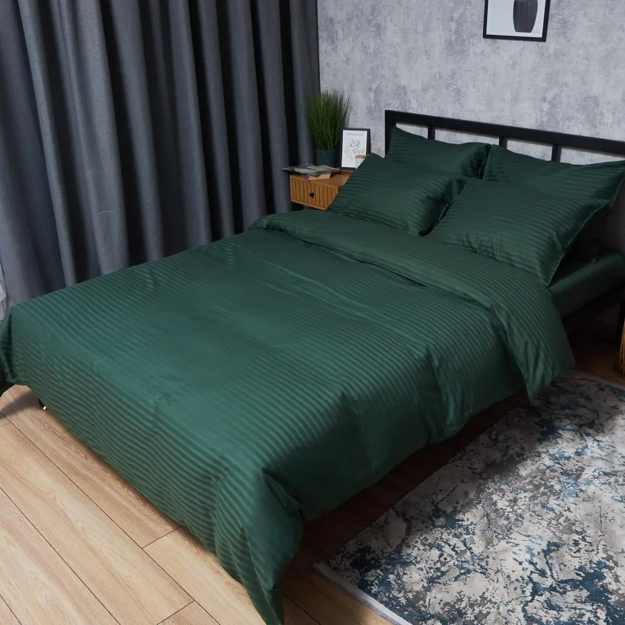 Комплект постільної білизни Moon&Star Satin Stripe «Mystic Green» King Size 220x240 нав. 4х70х70 (MS-820008614) - Фото 1