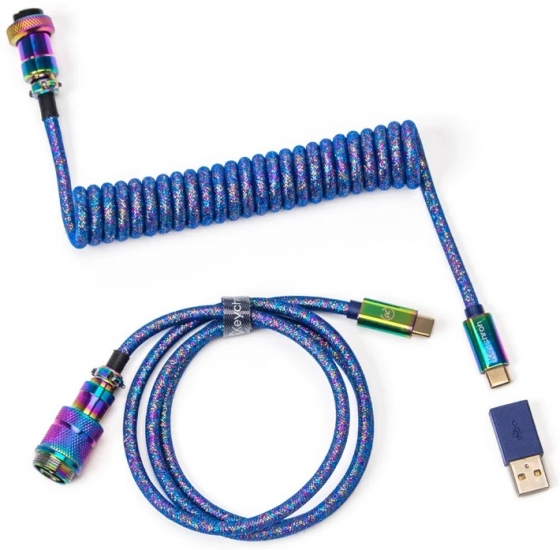 Кабель синхронизации данных Keychron Type-A/Type-C Premium Coiled Aviator Cable-Straight Rainbow Palted Blue (CAB6_KEYCHRON) - Фото 1