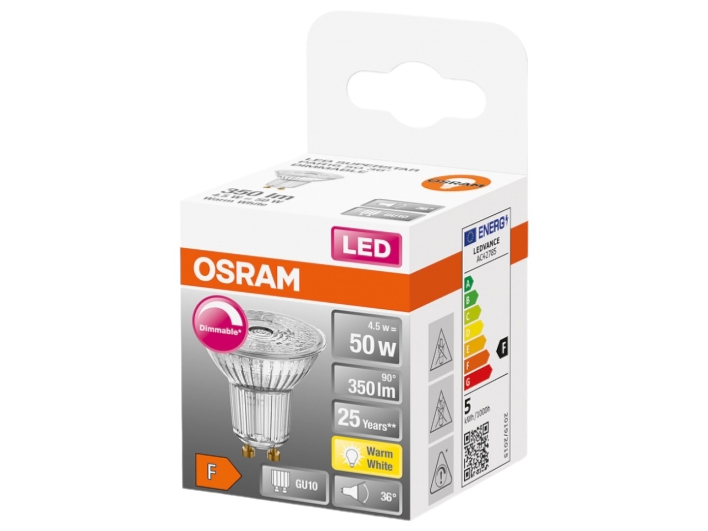 Лампочка светодиодная Osram LED GU10 4.5Вт 2700К 350Лм PAR16 (4058075797888) - Фото 1