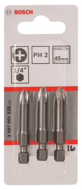 Біта для викрутки Bosch Extra-Hart PH2 49 мм 3 шт. (2.607.001.528) - Фото 1