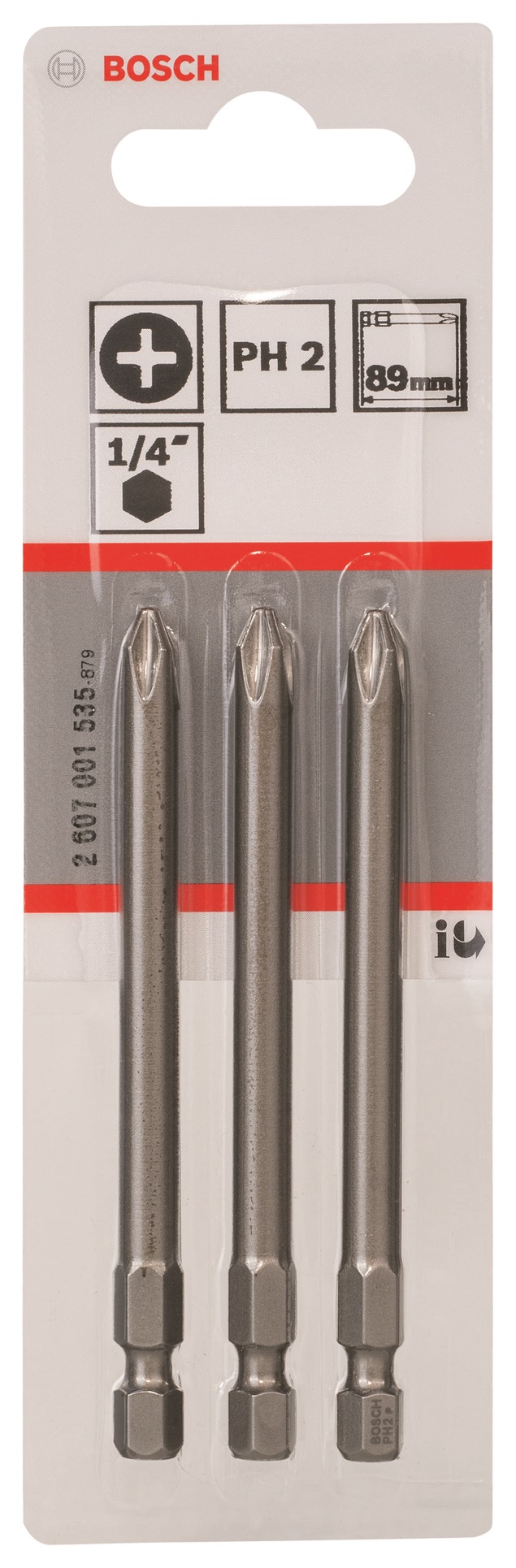 Біта для викрутки Bosch Extra-Hart PH2 89 мм 3 шт. (2.607.001.535) - Фото 1