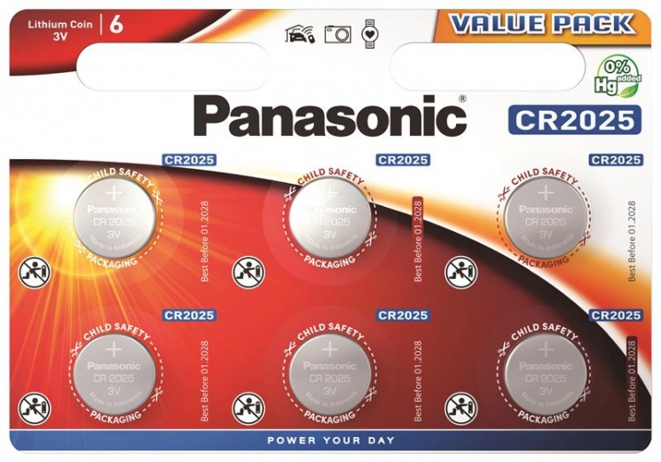 Батарейка тип CR2025 Panasonic CR 2025 BLI 6 LITHIUM - Фото 1