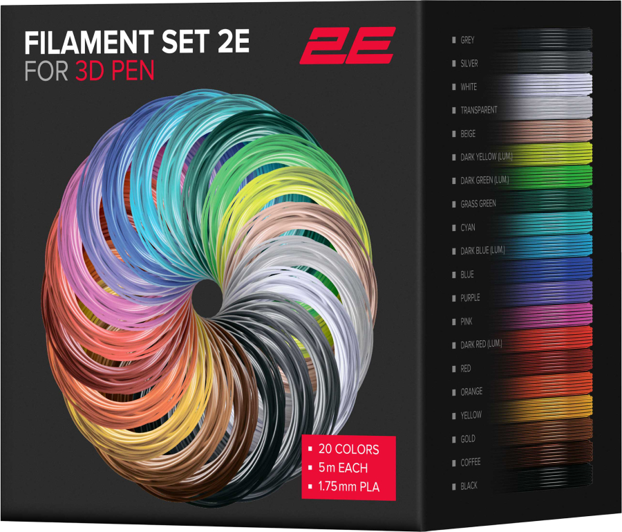 3D пластик 2E для 3D ручки PLA, 1.75мм, 20 шт, микс 5 м (2E-SL-BH005) - Фото 1