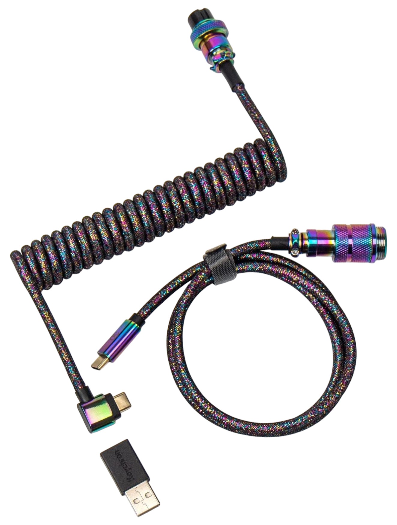 Кабель синхронизации данных Keychron USB-A/USB-C > USB-C 1.08m Type-C, Premium Coiled Aviator Black (CAB7_KEYCHRON) - Фото 1