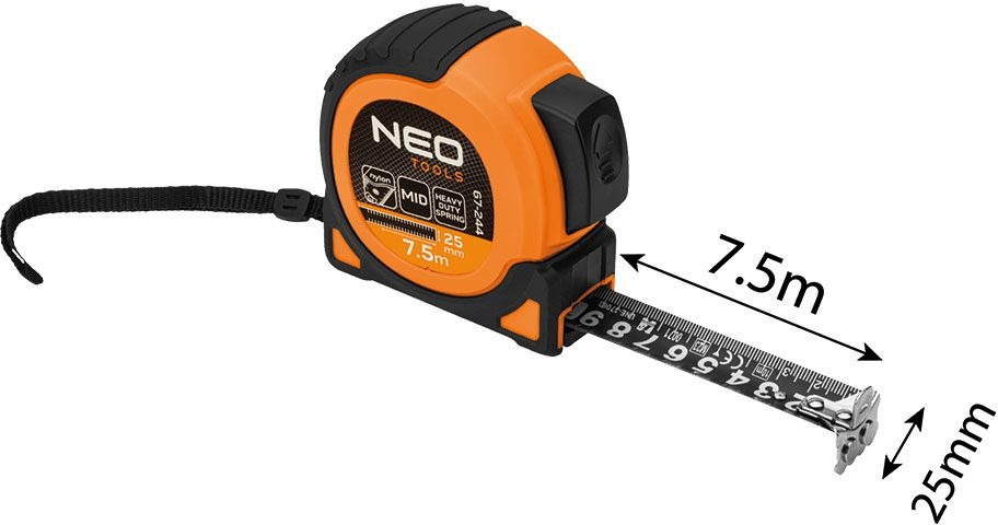 Рулетка Neo Tools 67-244 Super Black, 7.5мx25мм - Фото 1