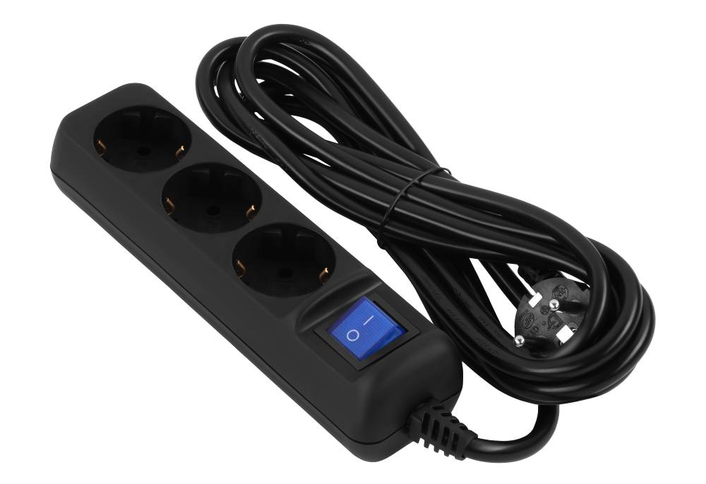 Удлинитель 220В 2E 3 розетки 3 м Black (2E-U03ESM3BK) - Фото 1