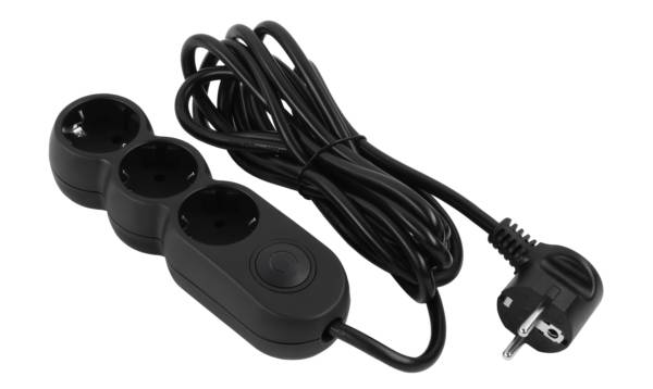 Удлинитель 220В 2E Plus 3 розетки 3 м Black (2E-U03VES3MBK) - Фото 1