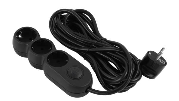 Удлинитель 220В 2E Plus 3 розетки 5 м Black (2E-U03VES5MBK) - Фото 1