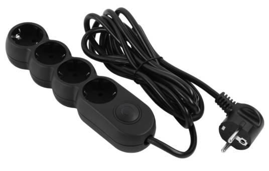 Удлинитель 220В 2E Plus 4 розетки 3 м Black (2E-U04VESM3BK) - Фото 1
