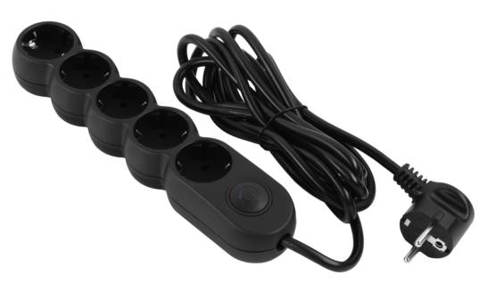 Удлинитель 220В 2E Plus 5 розеток 3 м Black (2E-U05VESM3BK) - Фото 1