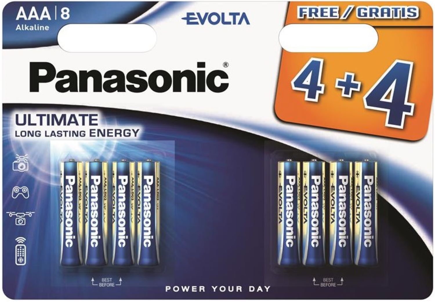 Батарейка тип AAA Panasonic Evolta AAA 8 шт. (LR03EGE/8B4F) - Фото 1