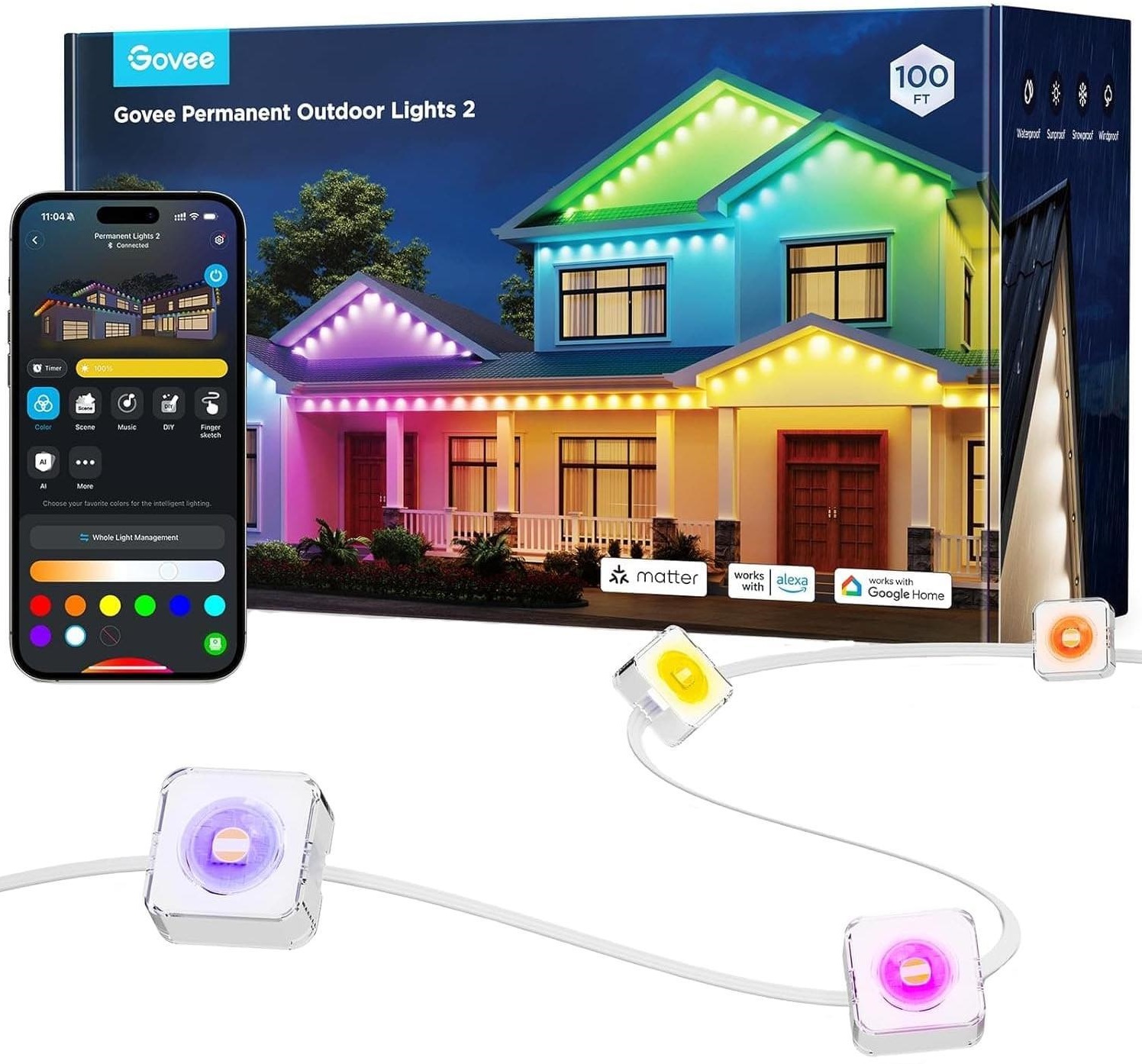 Светодиодная лента Govee H705 Permanent Outdoor Lights 2, 30м, IP65, RGBICW, WI-FI/Bluetooth White (H705E311) - Фото 1