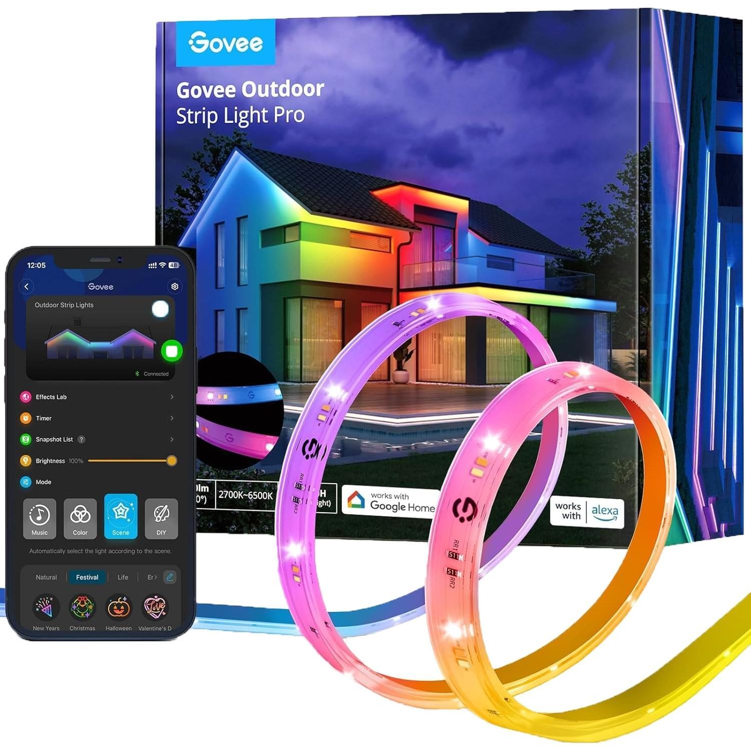 Светодиодная лента Govee H70A1 Phantasy Outdoor LED, 10м, RGBICWW, WI-FI/Bluetooth White (H70A13D1) - Фото 1