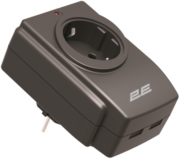 Разветвитель 220В 2E 1xТипF, 16A, 2*USB-A Black (2E-AD120U) - Фото 1