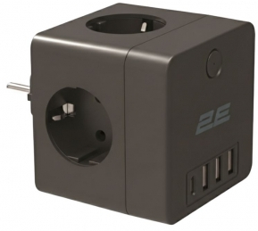 Разветвитель 220В 2E 3xТипF, 16A, 2xUSB-A, 1x USB-C Black (2E-AD431BK) - Фото 1
