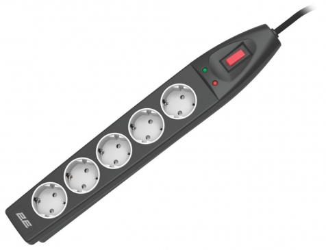 Сетевой фильтр 2E 5xТипF, 16A 5m Black (2E-SP515M5BK) - Фото 1