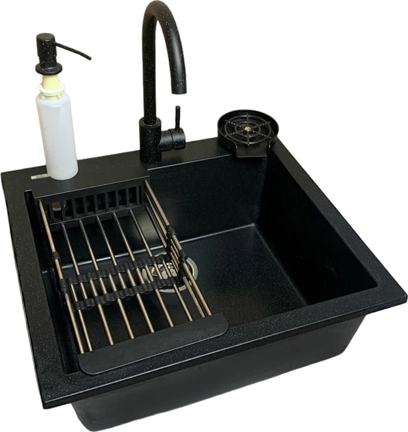 Купить Мойка кухонная+смеситель+дозатор Adamant Univer черный + ополаскиватель стаканов + колландер (4824296106603) - Фото 1 Мойка кухонная+смеситель+дозатор Adamant Univer черный + ополаскиватель стаканов + колландер (4824296106603) - Фото 1