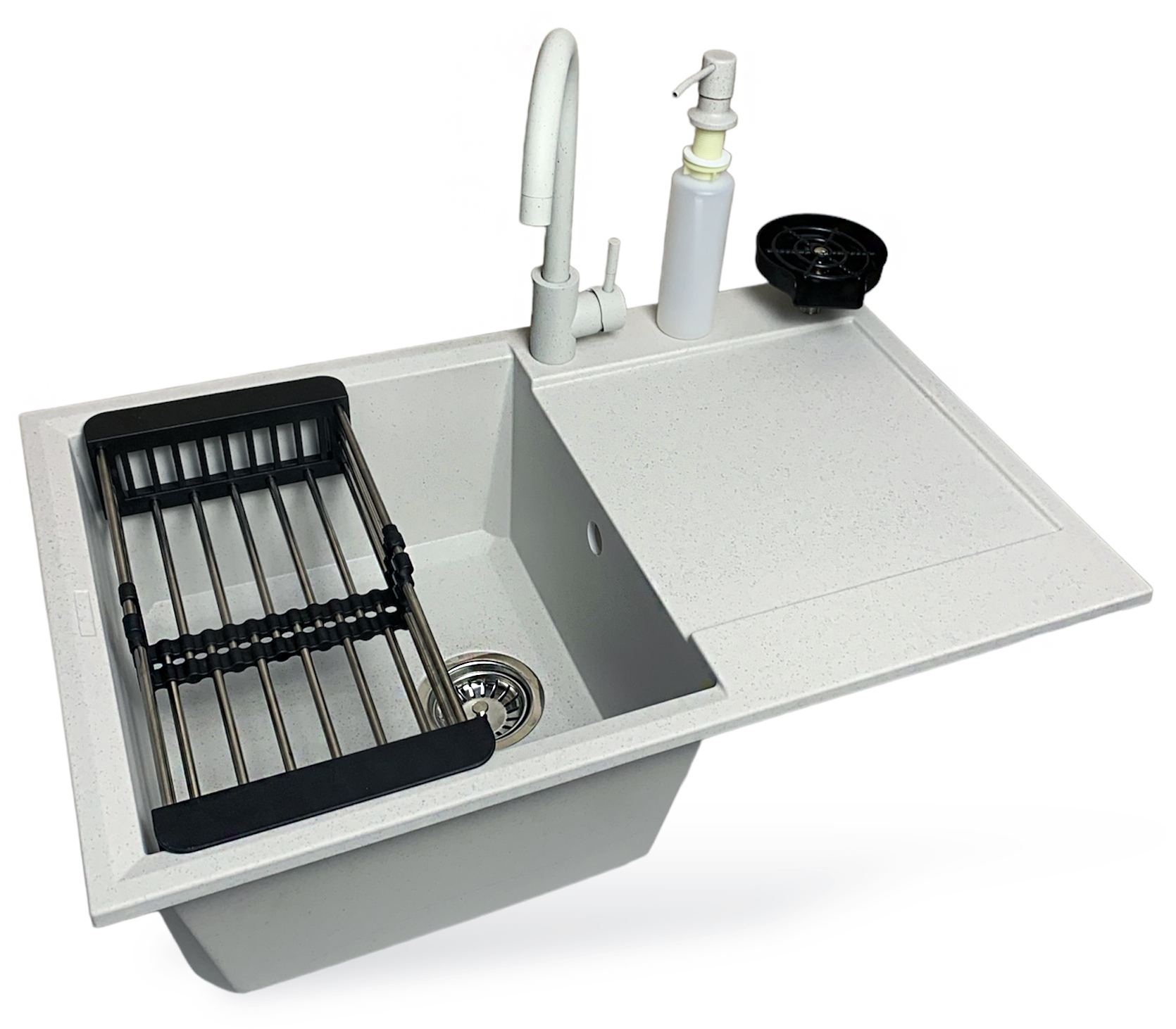 Купить Мойка кухонная+смеситель+дозатор Adamant Horizon Old stone + ополаскиватель стаканов + колландер (4824296106310) - Фото 1 Мойка кухонная+смеситель+дозатор Adamant Horizon Old stone + ополаскиватель стаканов + колландер (4824296106310) - Фото 1
