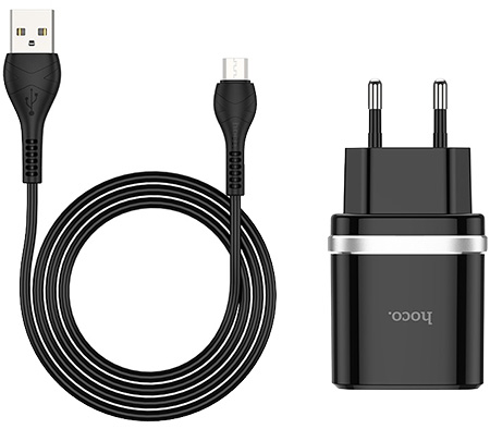 Сетевое зарядное устройство HOCO C12Q Smart QC3.0 charger set(Micro) 18W Black (6931474716279) - Фото 1