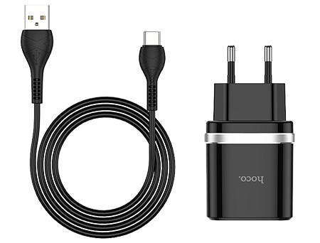 Сетевое зарядное устройство HOCO C12Q Smart QC3.0 charger set(Type-C) 18W Black (6931474716293) - Фото 1