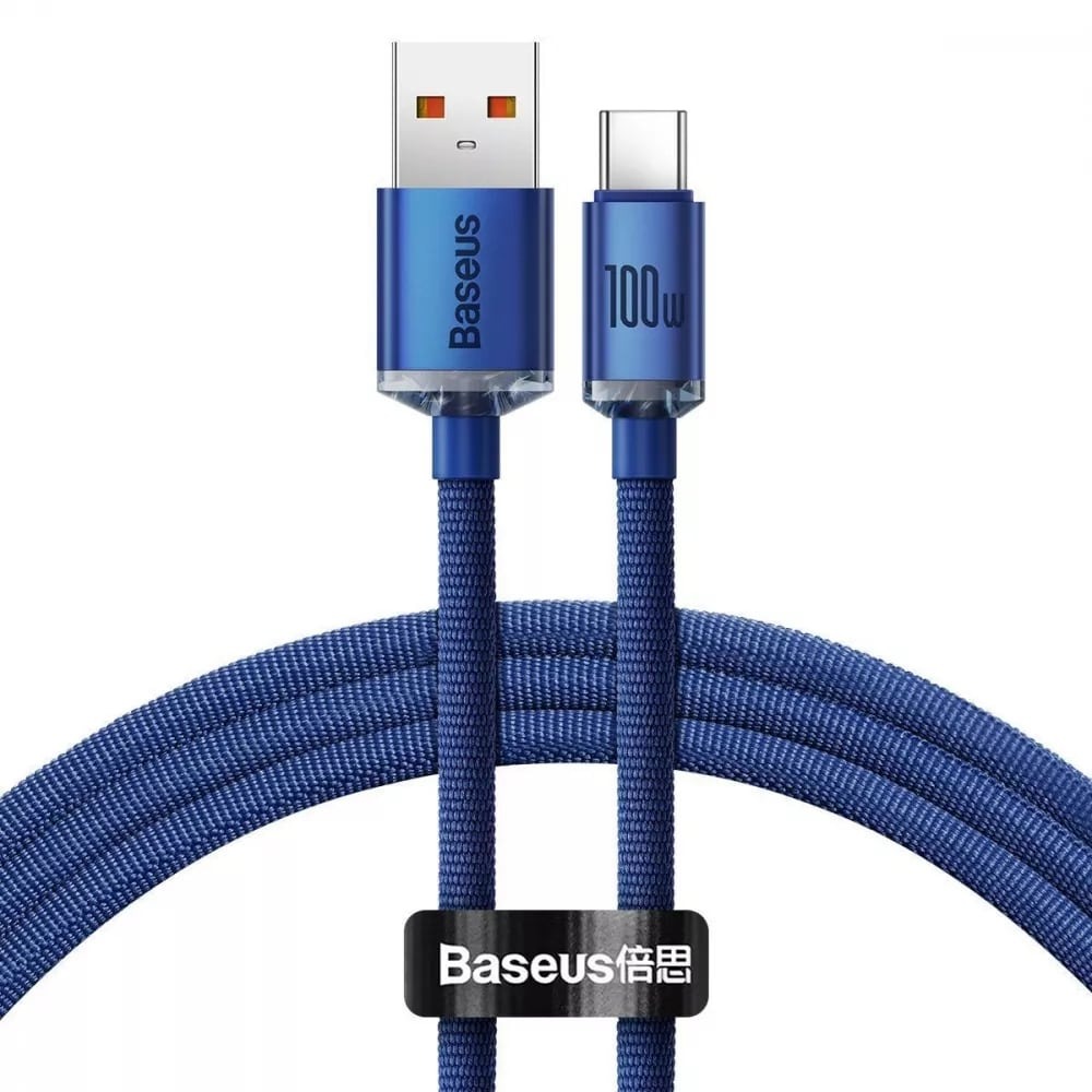 Кабель синхронізації даних Baseus Crystal Shine USB - USB Type-C (M/M), 2.4A, 1.2 м Blue (6932172602819) - Фото 1